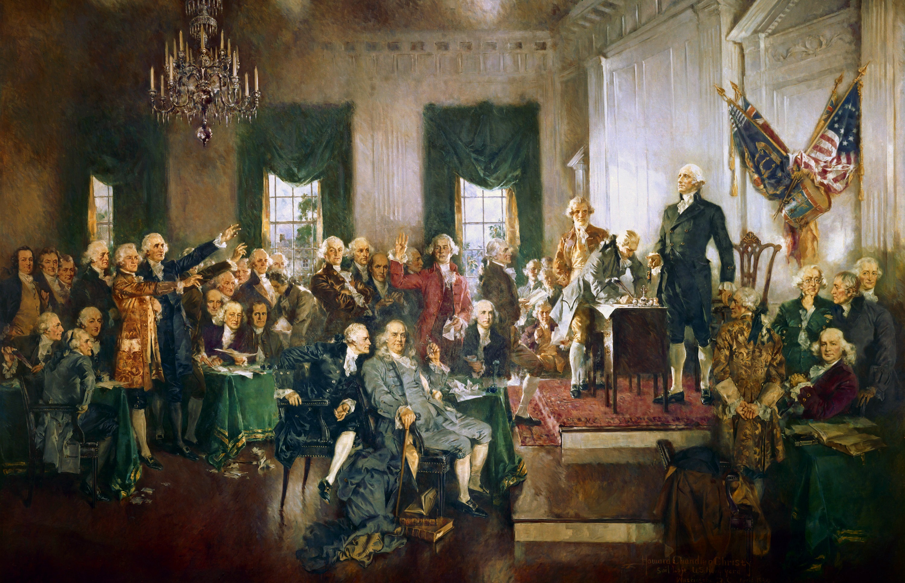 Illustration of delegates gathered at the Constitutional Convention.